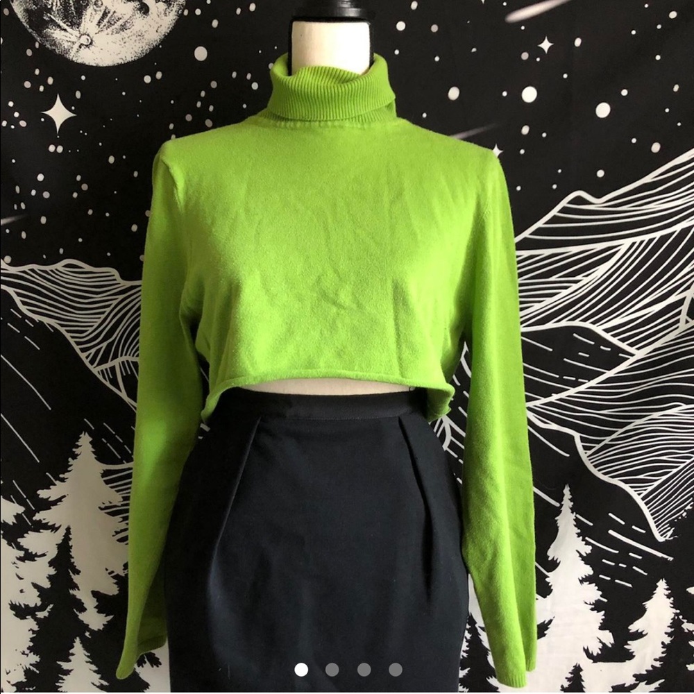 Electric Lime green long sleeve turtleneck cropped top